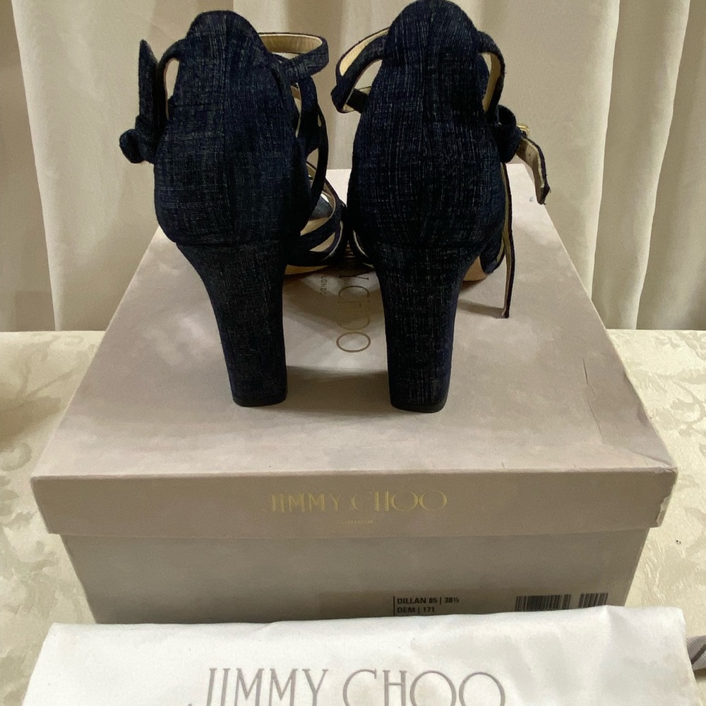 🆕 Jimmy Choo Dillan Cage Denim Sandals Heels,in Box - Picture 5 of 8